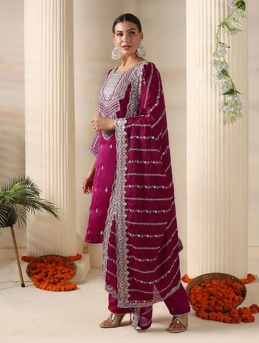 women embroidered long sleeve kurta pant with dupatta set - 22161076 -  Standard Image - 2