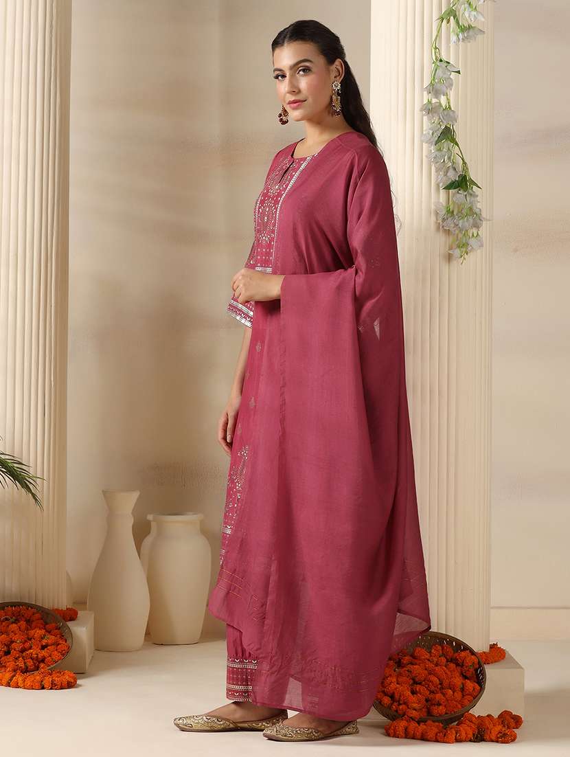 women printed three quarter sleeve kurta pant with dupatta set - 22161082 -  Standard Image - 2