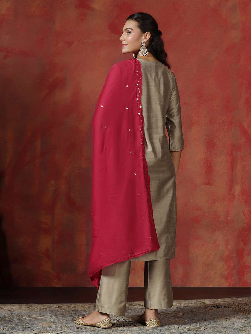 women embroidered three quarter sleeve kurta pant with dupatta set - 22161086 -  Standard Image - 2