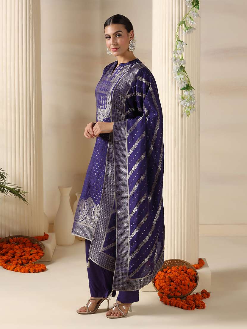 women self design three quarter sleeve kurta pant with dupatta set - 22161090 -  Standard Image - 2