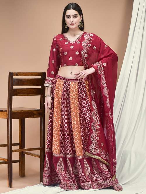 women printed with embroidery lehenga and choli with dupatta - 22161094 -  Standard Image - 0