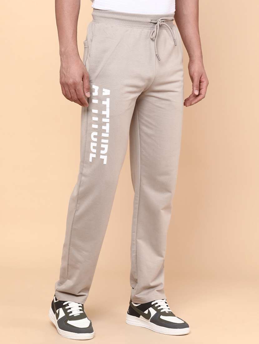 men beige cotton  full length track pant - 22161234 -  Standard Image - 2