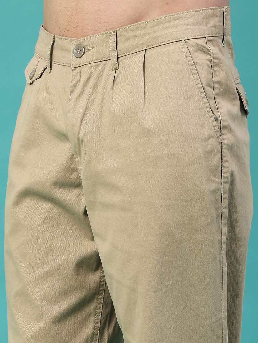 men solid mid rise pleated casual trouser - 22161317 -  Standard Image - 2