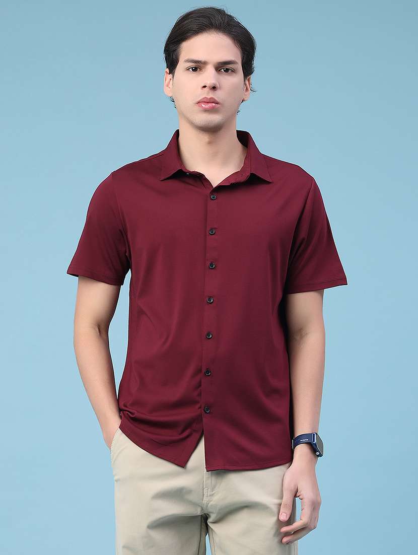 men solid collared regular fit casual shirt - 22161442 -  Standard Image - 2