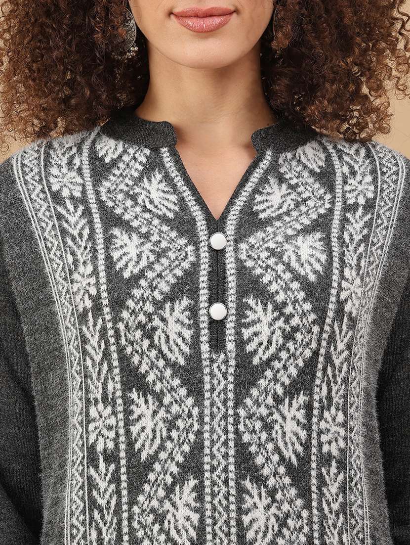 women self design long sleeve woolen kurta - 22161489 -  Standard Image - 2