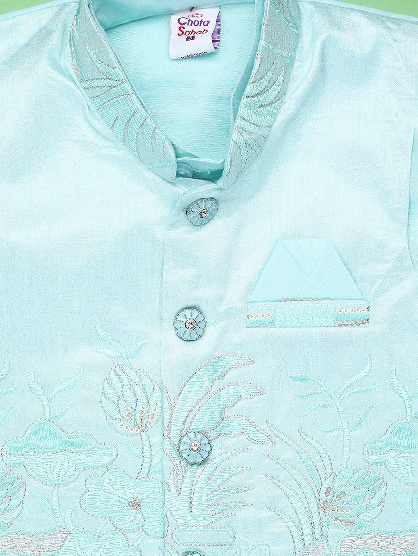 boys solid with work mandarin neck kurta set - 22161538 -  Standard Image - 2