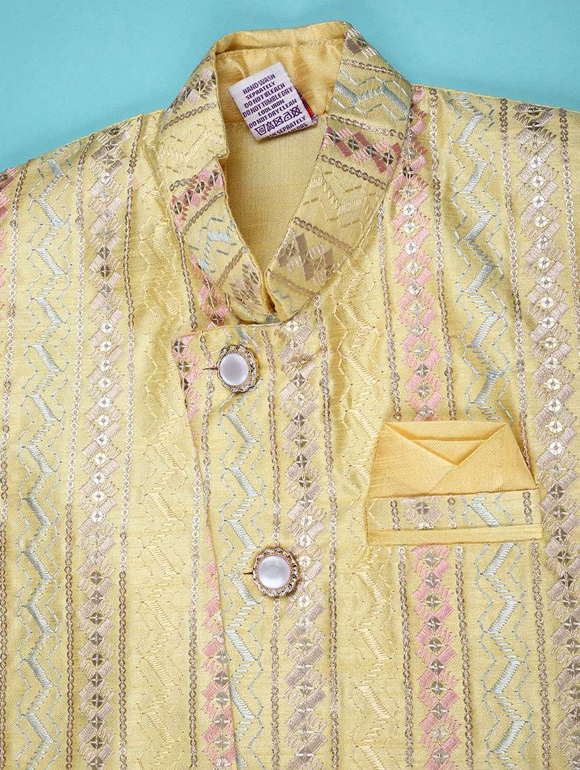 boys embroidered kurta and pyjama set with jacket - 22161539 -  Standard Image - 2