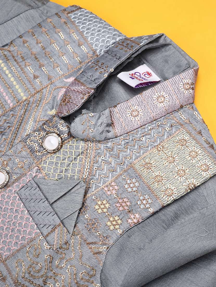 boys solid with work mandarin neck kurta set - 22161540 -  Standard Image - 2