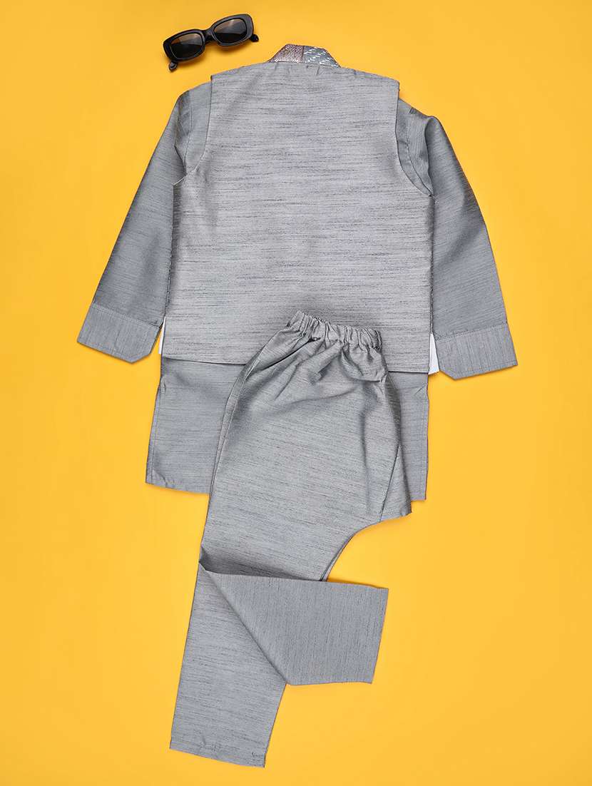 boys solid with work mandarin neck kurta set - 22161540 -  Standard Image - 2