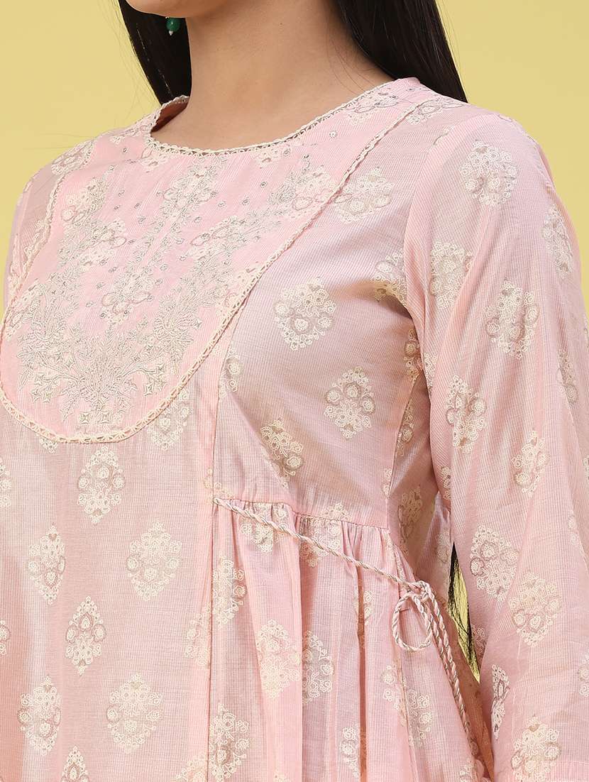 women printed three quarter sleeve kurta pant set - 22161582 -  Standard Image - 2