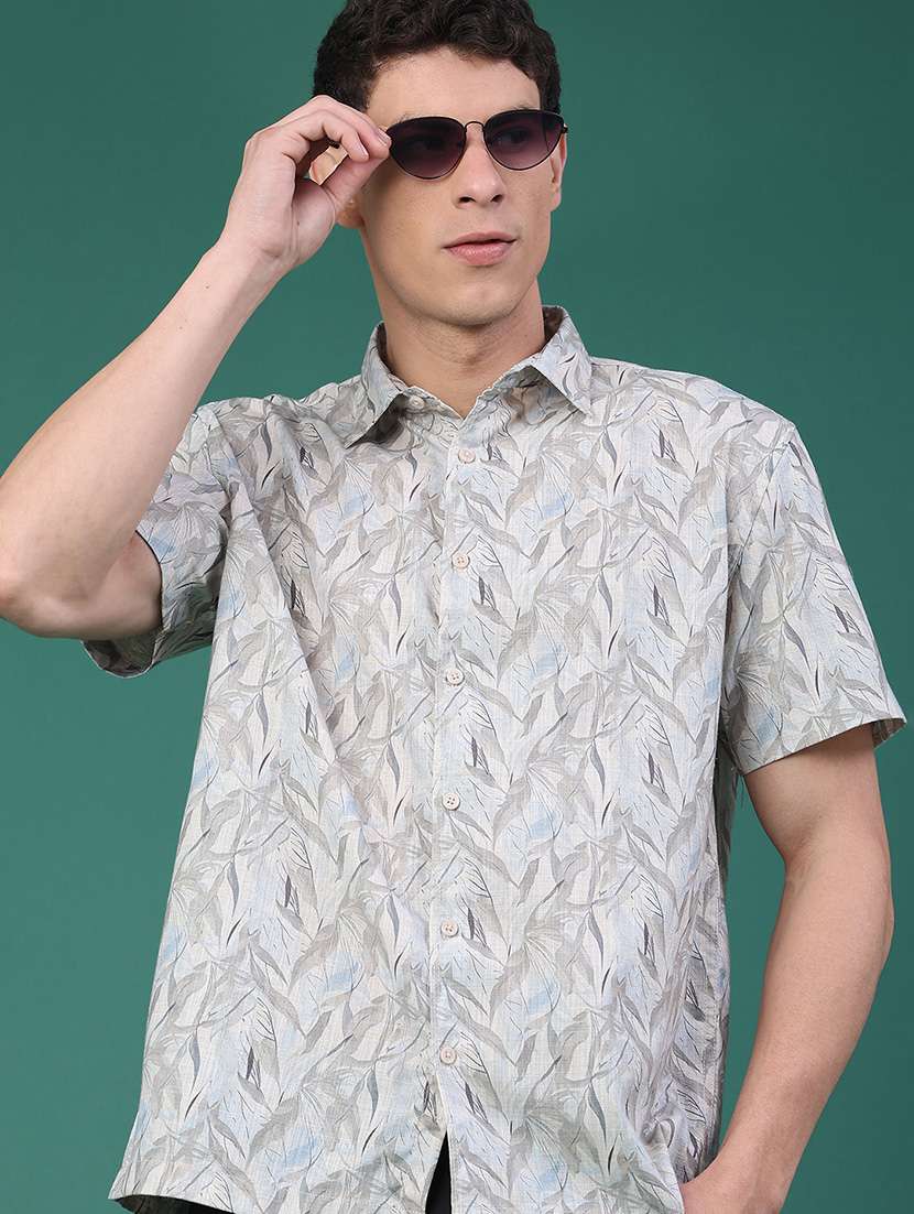 men printed short sleeve regular fit casual shirt