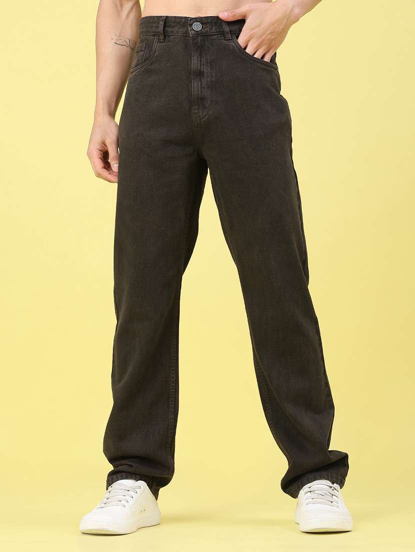 men plain mid rise full length straight jeans
