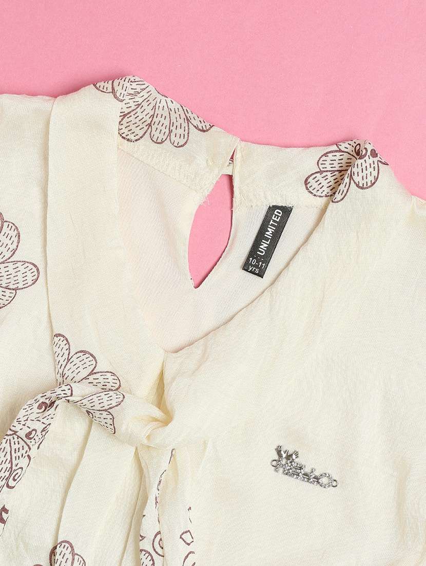 girls printed puff sleeve fit & flare dress - 22161664 -  Standard Image - 2