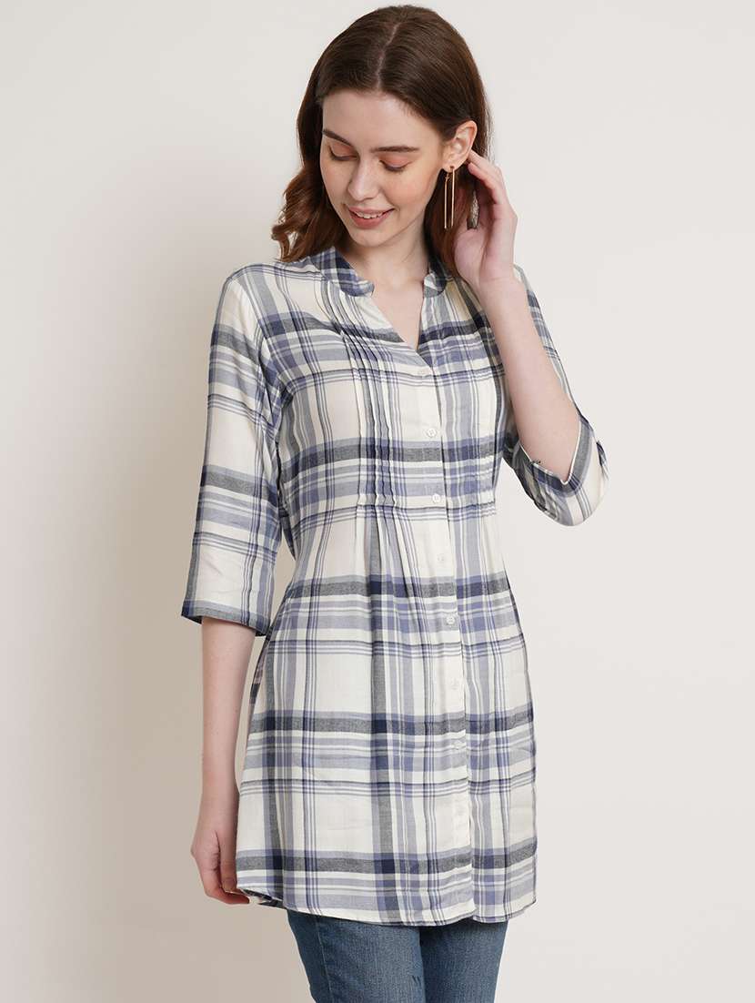 women checkered three quarter sleeve tunic - 22161716 -  Standard Image - 2