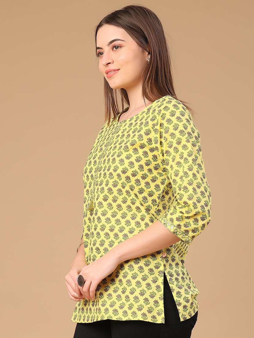 women floral printed three quarter sleeve straight kurti - 22161930 -  Standard Image - 2
