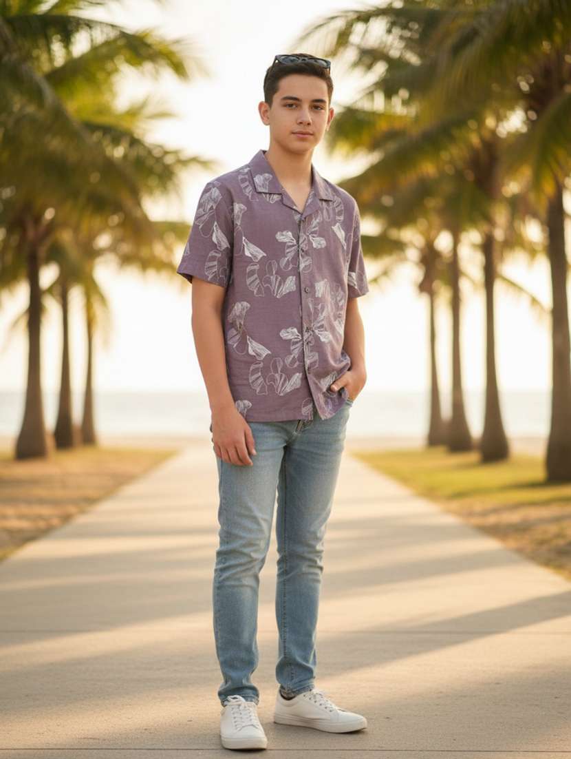 boys printed collared short sleeve shirt