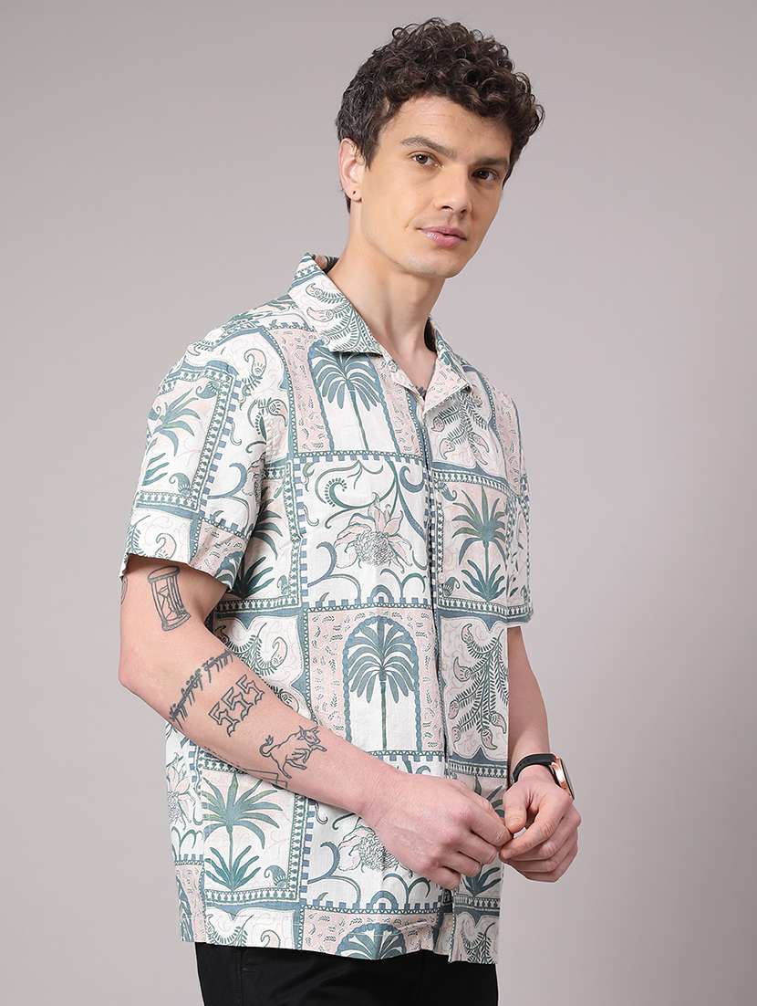 men printed short sleeve casual shirt - 22162027 -  Standard Image - 2