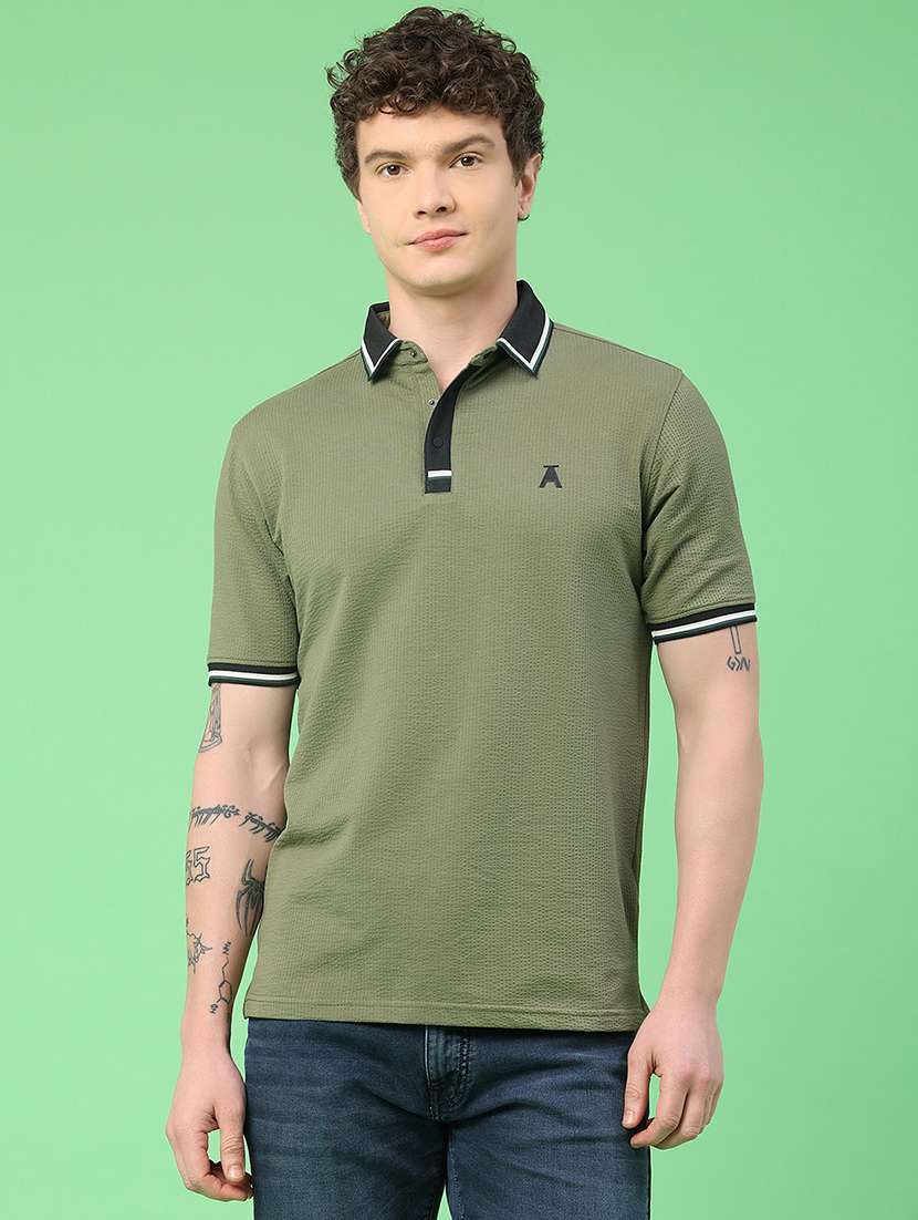 Men Textured Short Sleeve Slim Fit Polo T-shirt - 22162081 -  Standard Image - 2