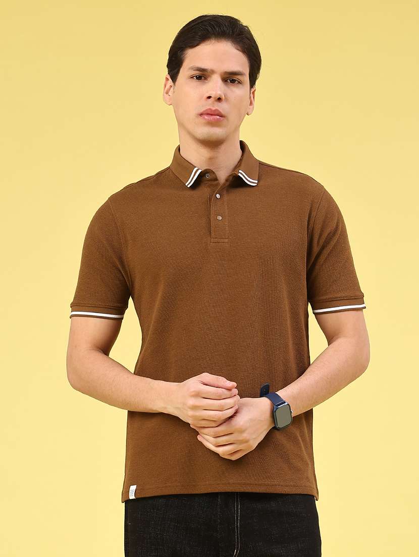 men brown cotton blend plain t-shirt - 22162110 -  Standard Image - 2