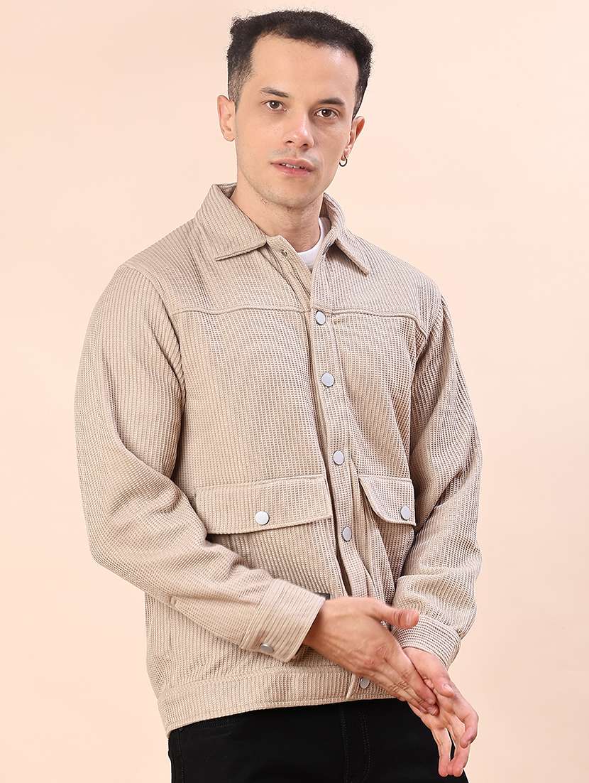 men solid long sleeve regualr fit shacket - 22162244 -  Standard Image - 2