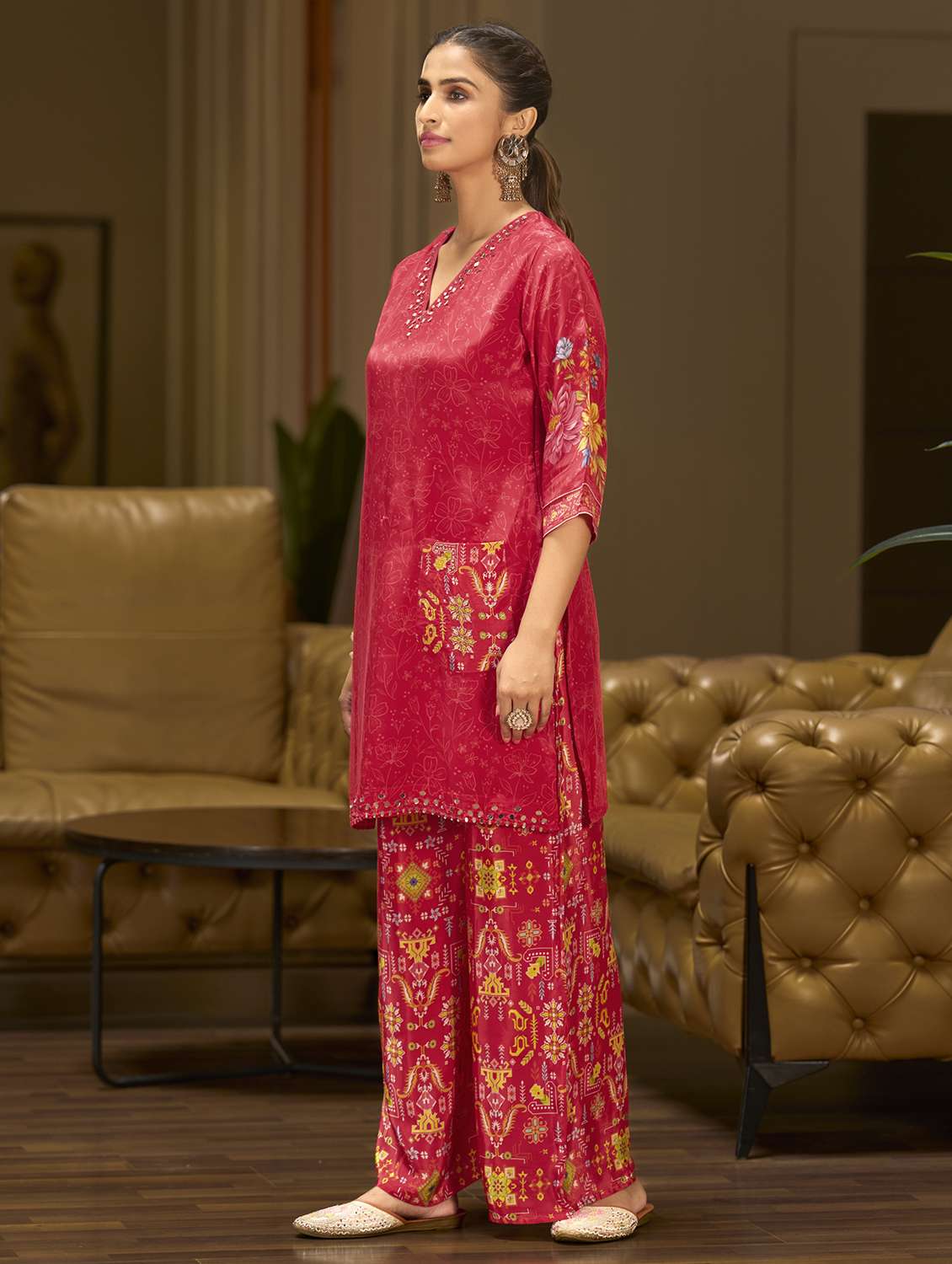 women printed three quarter sleeve co-ord set - 22162264 -  Standard Image - 2