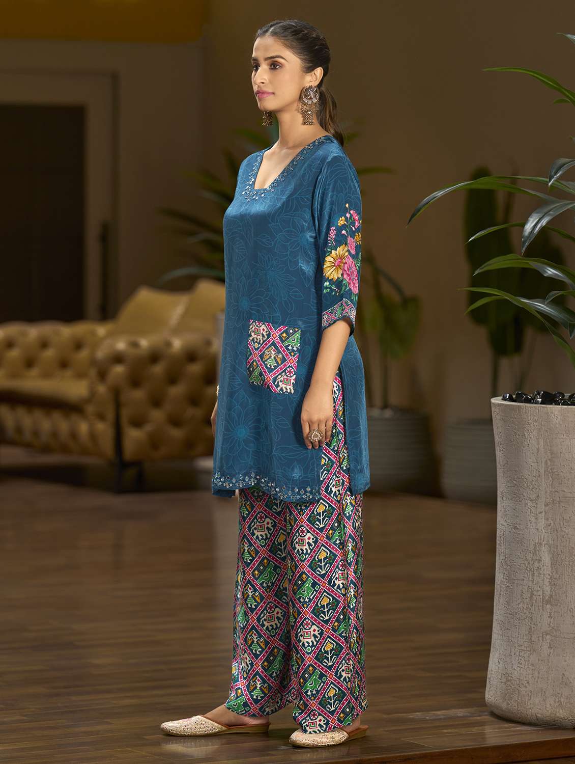 women printed three quarter sleeve co-ord set - 22162265 -  Standard Image - 2