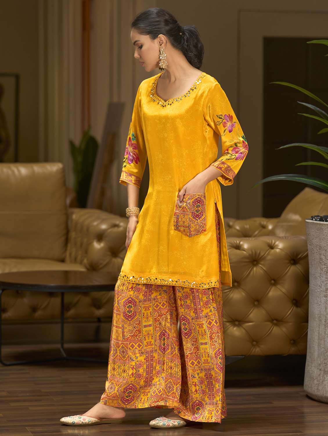 women printed three quarter sleeve co-ord set - 22162266 -  Standard Image - 2