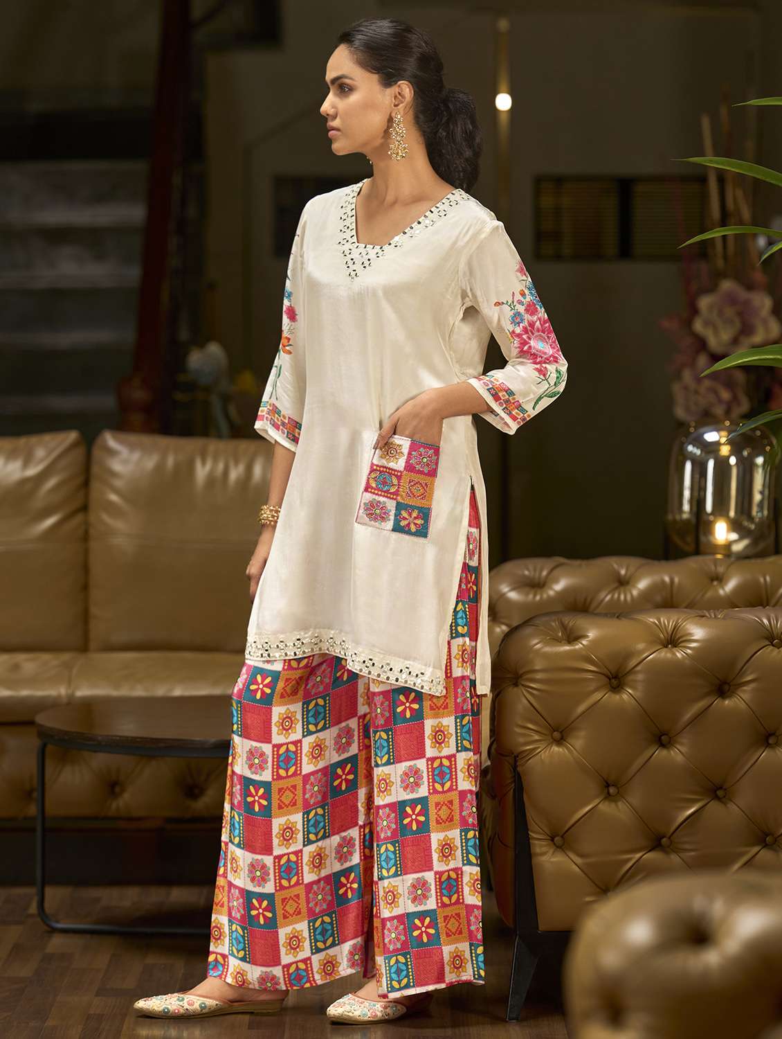 women printed three quarter sleeve co-ord set - 22162267 -  Standard Image - 2