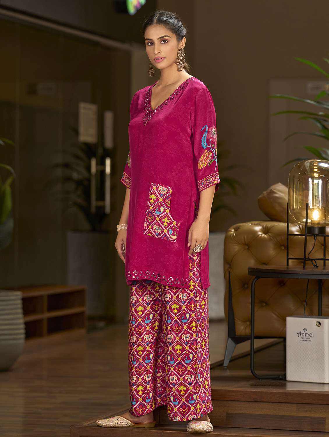 women printed three quarter sleeve co-ord set - 22162268 -  Standard Image - 2