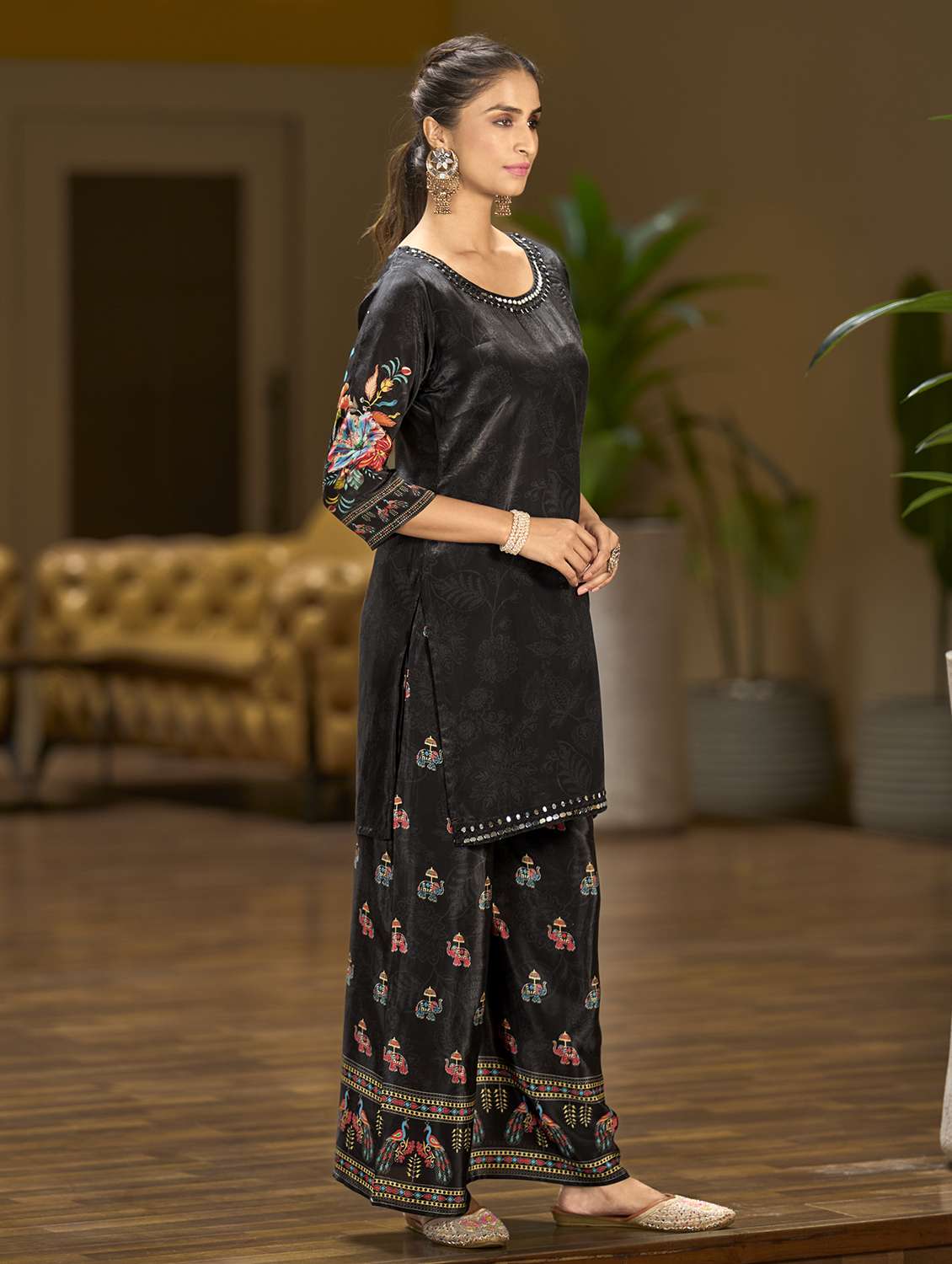 women printed three quarter sleeve co-ord set - 22162269 -  Standard Image - 2