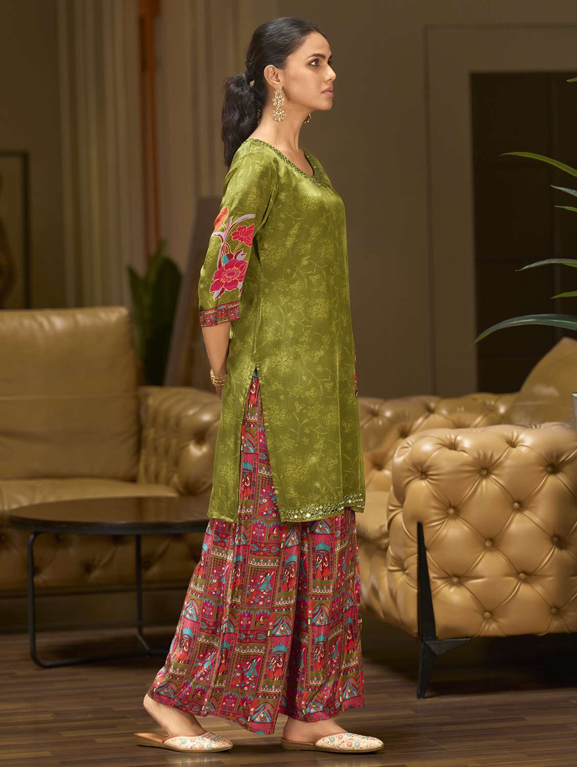 women printed three quarter sleeve co-ord set - 22162270 -  Standard Image - 2