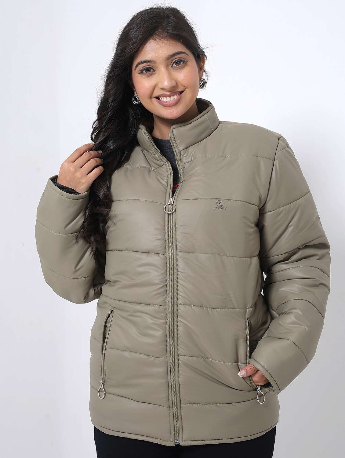 women long sleeve back print puffer jacket - 22162291 -  Standard Image - 2