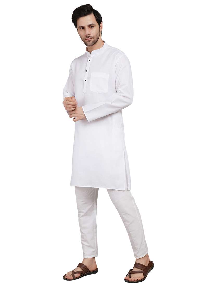 men solid mandarin neck kurta with trousers ethnic wear set - 22162294 -  Standard Image - 2