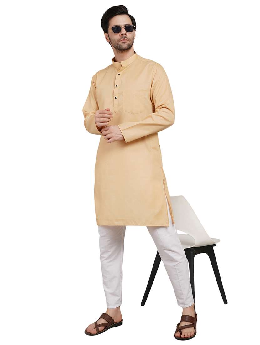 men solid mandarin neck kurta with trousers ethnic wear set