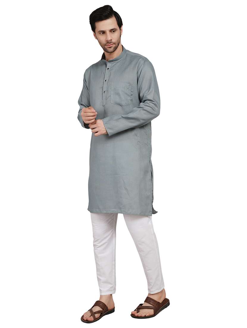 men solid mandarin neck kurta with trousers ethnic wear set - 22162296 -  Standard Image - 2