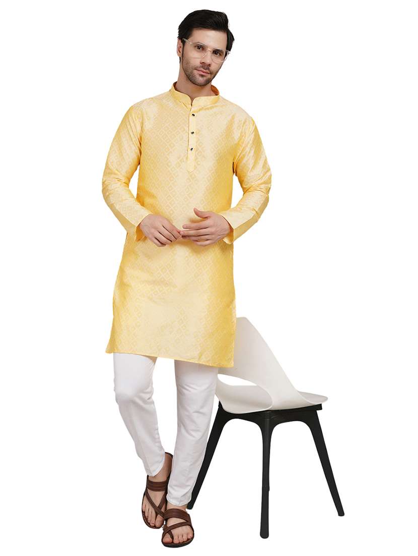 men self design mandarin neck kurta with trousers ethnic wear set