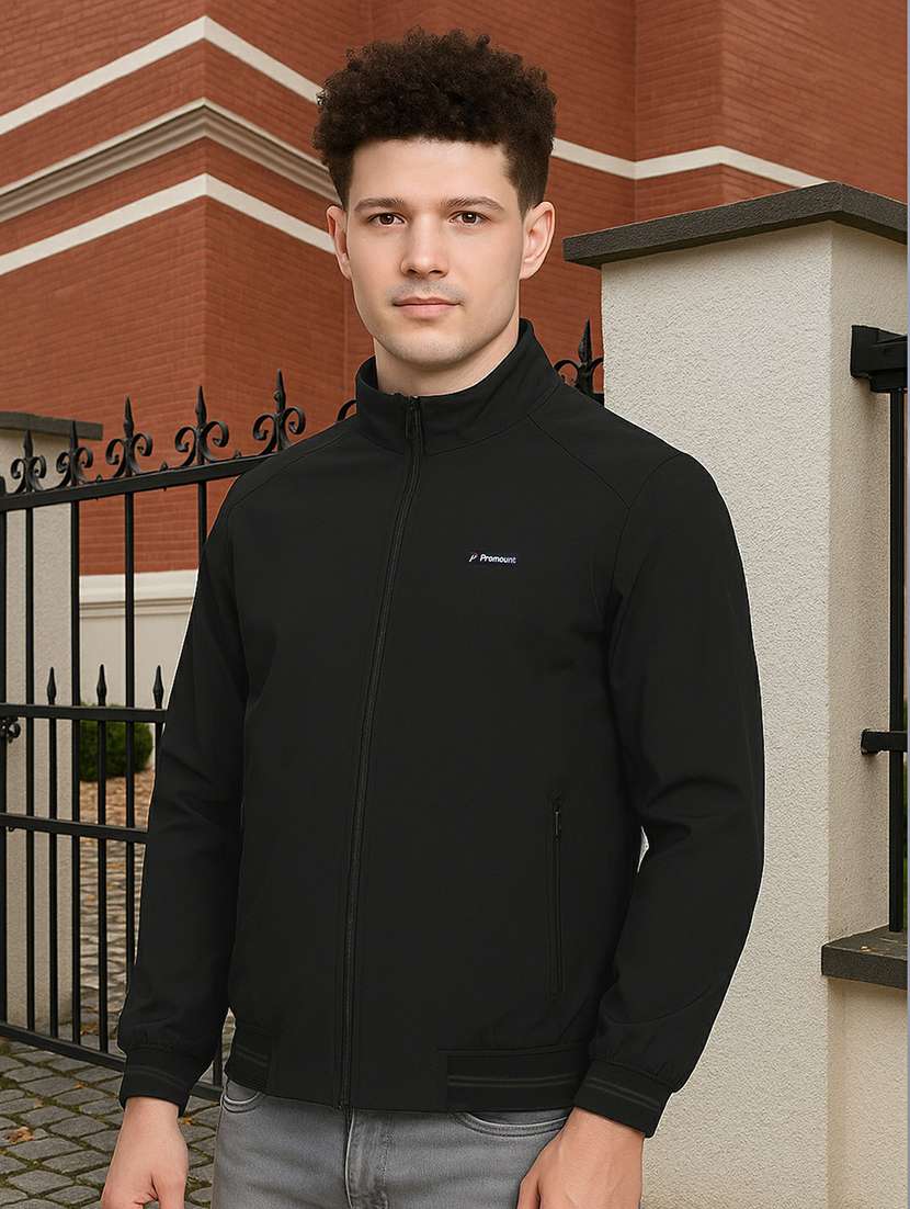 men solid long sleeve regualr fit reversible casual jacket