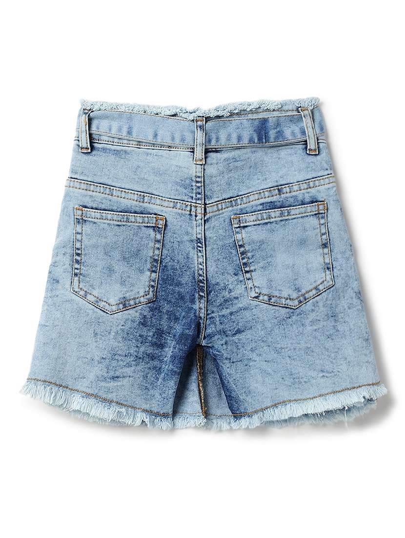girls solid mid rise denim shorts - 22162447 -  Standard Image - 2