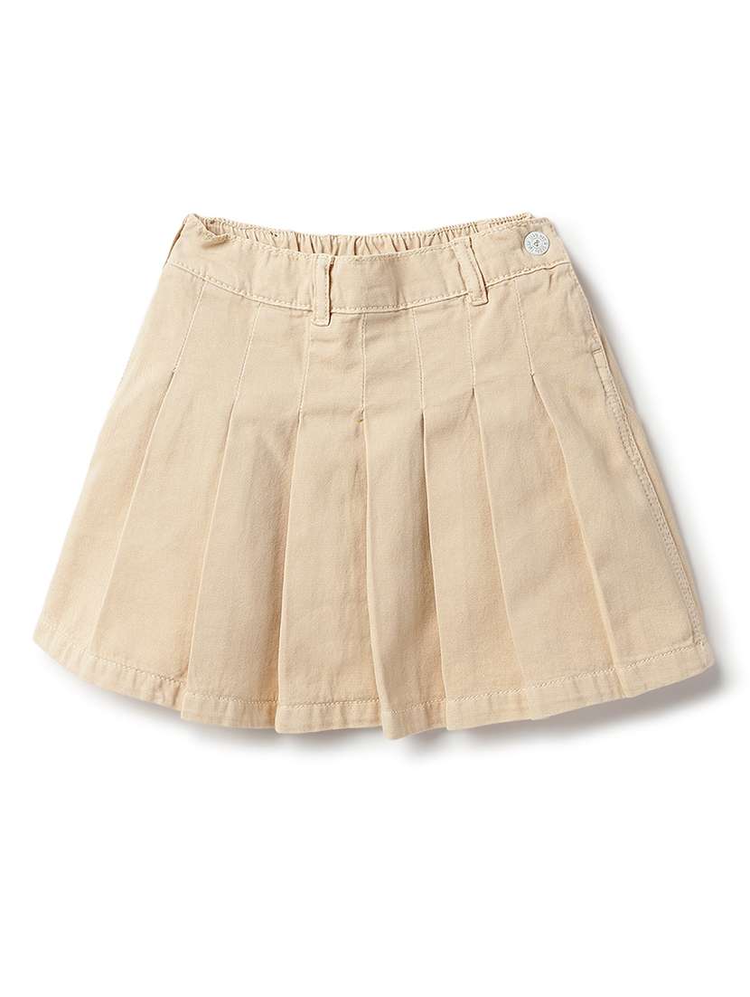 girls solid pleated mid rise skirt
