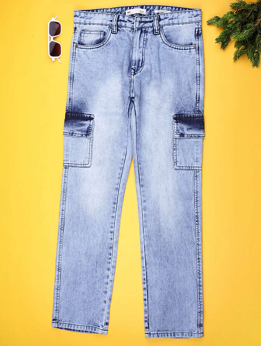 boys washed mid rise regular fit cargo