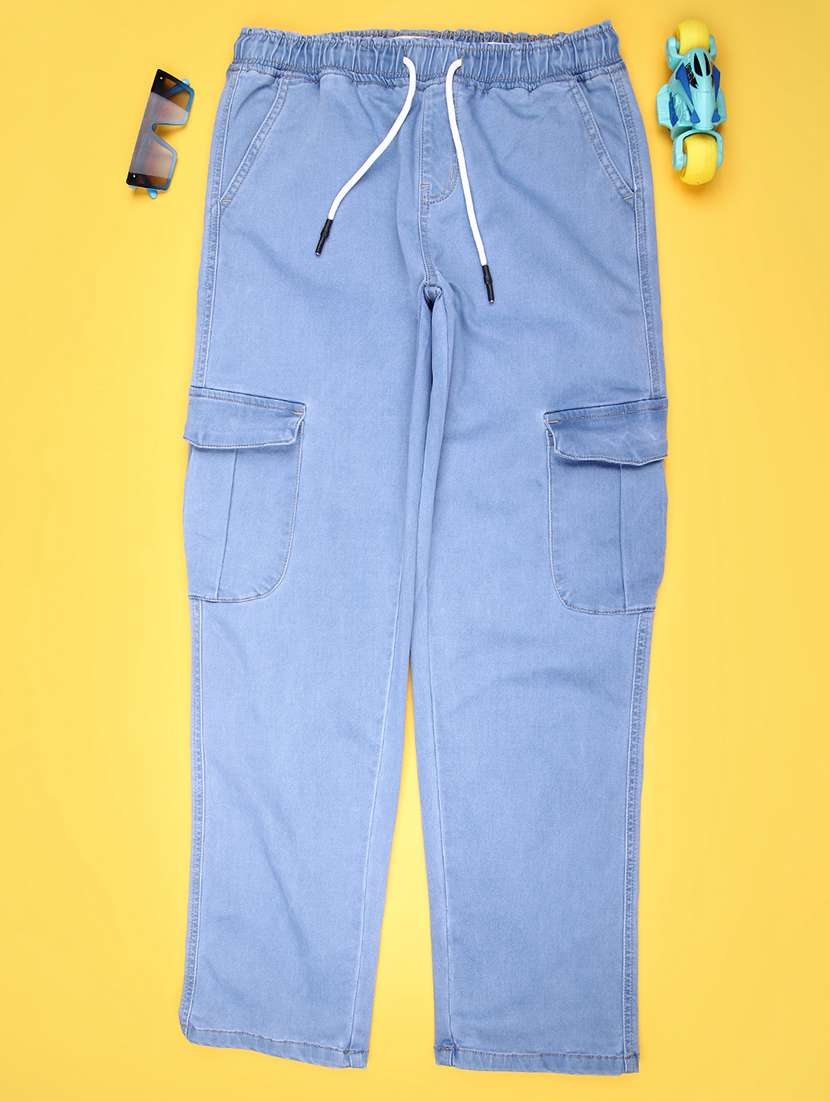 boys solid mid rise relaxed fit cargo