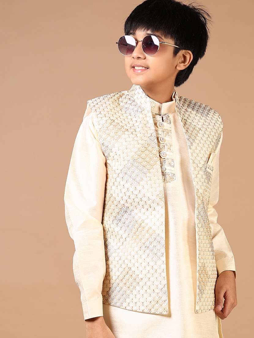 boys embroidered long sleeve kurta and pyjama set - 22162767 -  Standard Image - 2