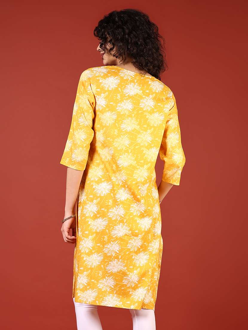 women floral printed three quarter sleeve straight kurta - 22162932 -  Standard Image - 2