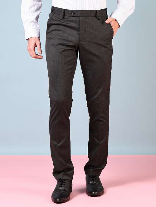 Men Solid Mid Rise Flat Front Formal Trouser