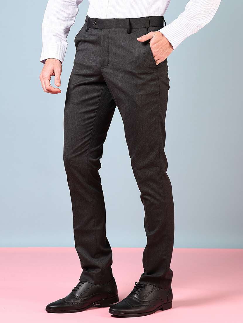 men solid mid rise flat front formal trouser - 22163007 -  Standard Image - 2