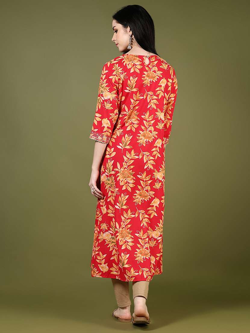 women floral printed three quarter sleeve a-line kurta - 22163119 -  Standard Image - 2