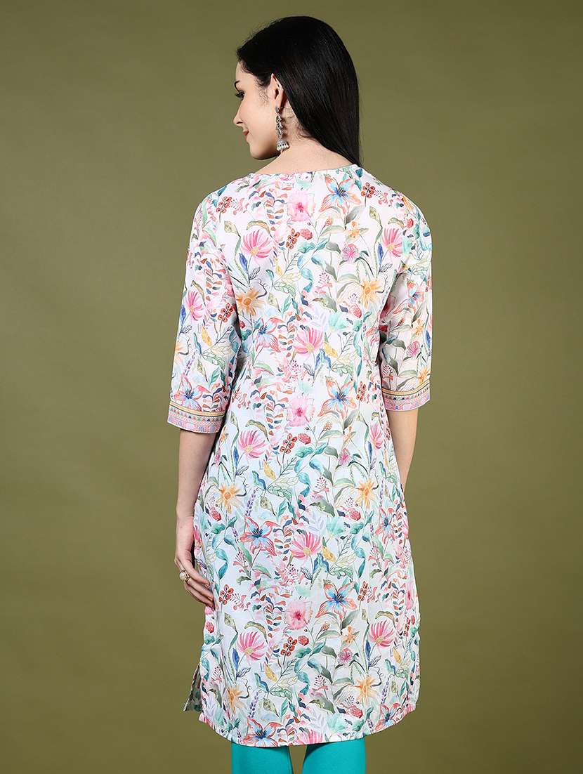 women floral printed three quarter sleeve straight kurta - 22163121 -  Standard Image - 2