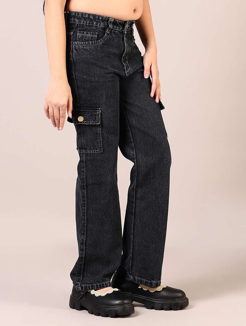 girls plain mid rise relaxed fit cargo - 22163133 -  Standard Image - 2