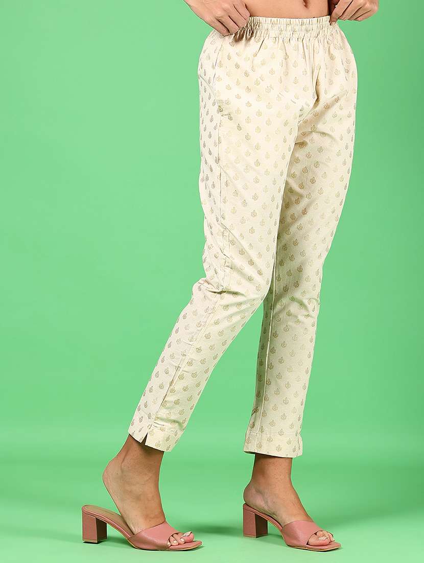 women foil printed mid rise slim fit tapered pant - 22163287 -  Standard Image - 2