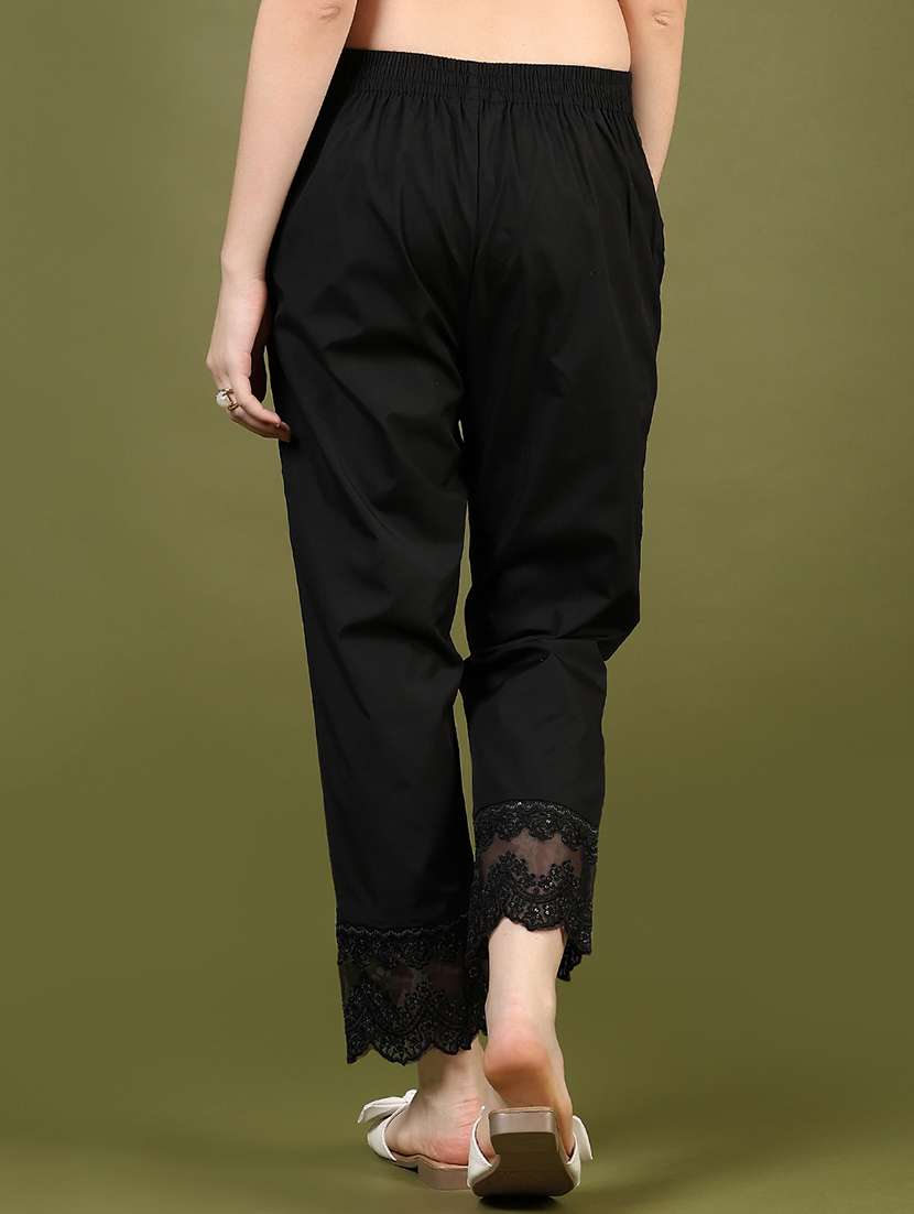 women solid mid rise regular fit tapered pant - 22163290 -  Standard Image - 2